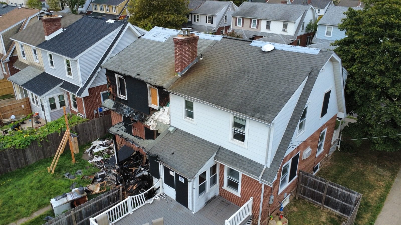 Drone view of fire damage — insurance claim documentation