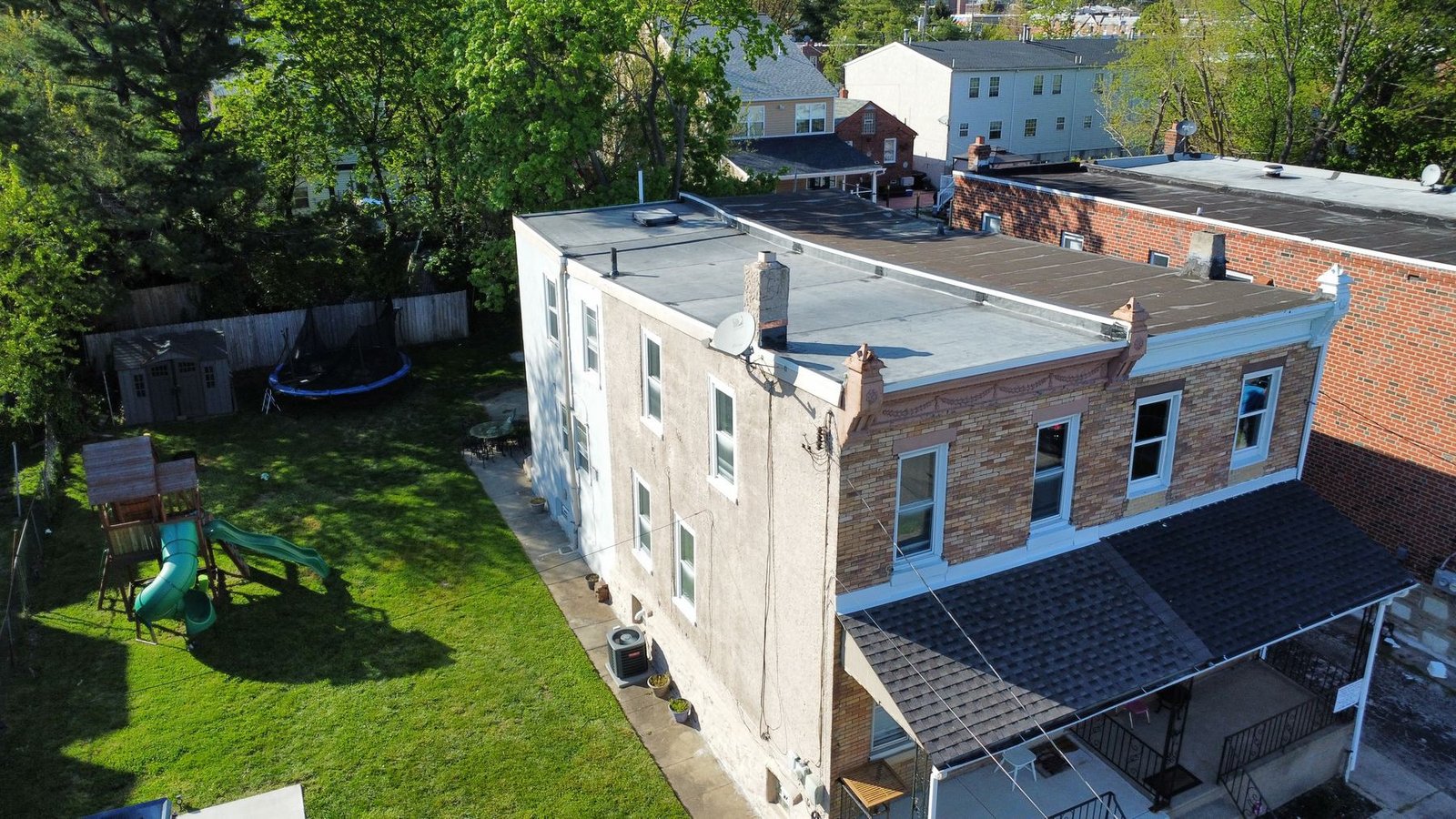 After — aerial view of completed EPDM flat roof replacement — Shelby Roofing Services PA