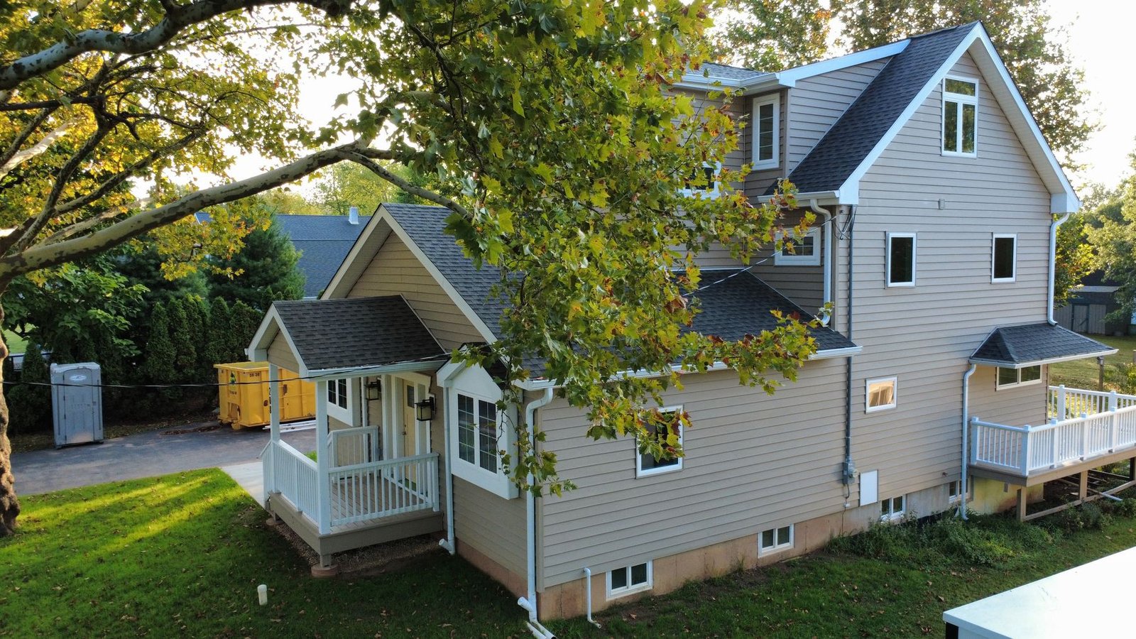 After — street-level aerial of completed home — Shelby Roofing Services PA