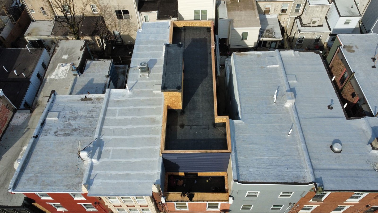 After — aerial view of completed commercial flat roof — Shelby Roofing Services NJ