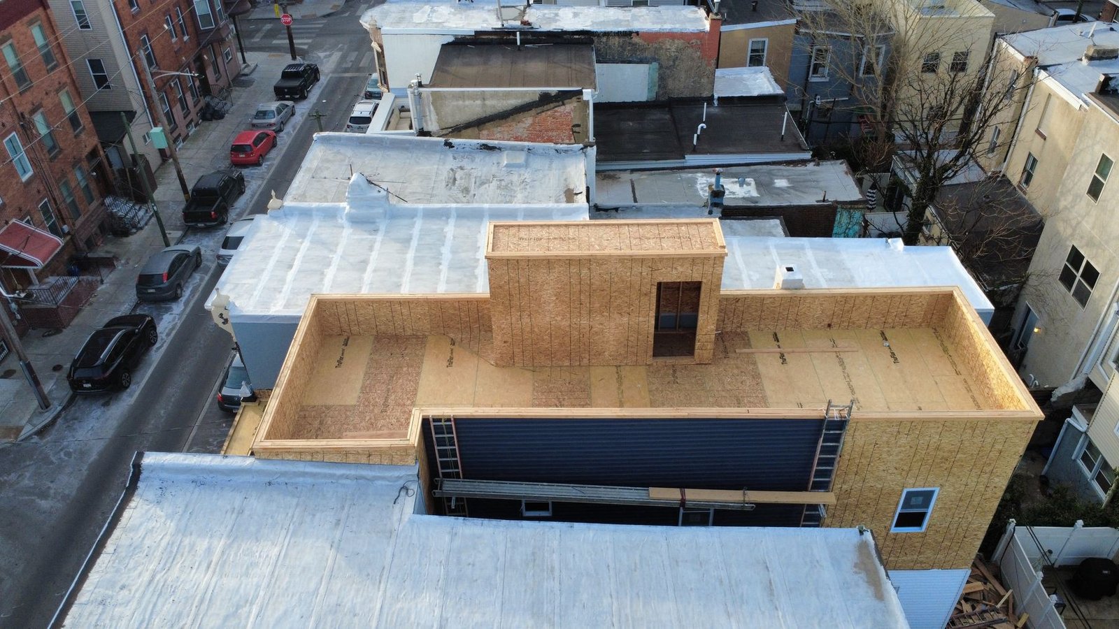 In-progress — commercial flat roof membrane installation, NJ