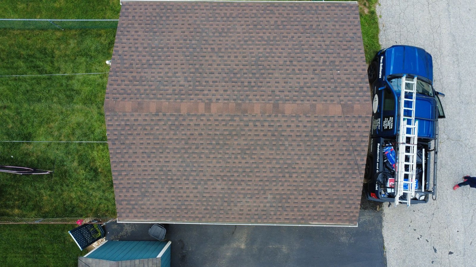 After — wide aerial of completed rowhouse — Shelby Roofing Services PA