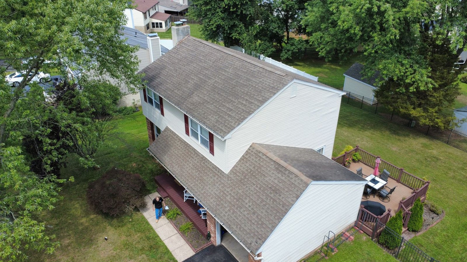 Before — aerial of 2-story colonial with old weathered gray shingles, PA