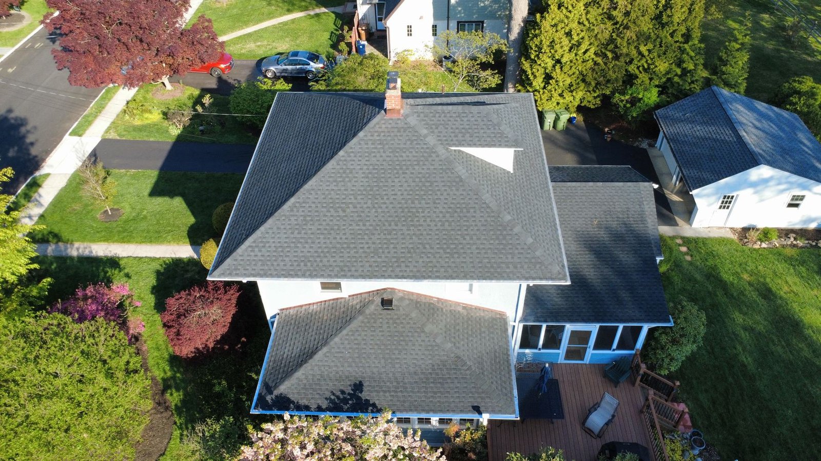 After — close-up of new copper chimney flashing detail — Shelby Roofing Services PA
